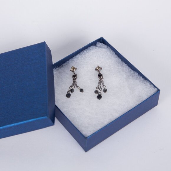 VINTAGE 1980's ART DECO 1940's STYLE RHINESTONE AND BLACK BEAD DROP EARRINGS - Picture 9 of 9